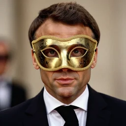 Emmanuel Macron wearing a venitian mask, in Eyes Wide Shut (1999)