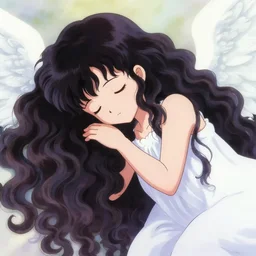 pawing at this soft unconscious, the world is dying, angel numbers, angelic lighting, long voluminous curly haired, cute, in the style of akira toriyama