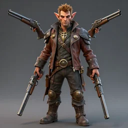 Male Elf Gunslinger, portrait reference, dual guns, leather jacket, steampunk inspired, octane, 3d render, HD