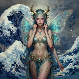 digital _ painting _ of _ adult female rave fairy _ by _ filipe _ pagliuso _ and _ justin _ gerard _ symmetric _ fantasy _ crying tsunami _ highly _ detailed _ realistic _ intricate _ port