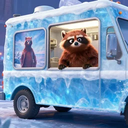 film still of Rocket Racoon working in an ice cream truck in the new Guardians of the Galaxy movie, 4k