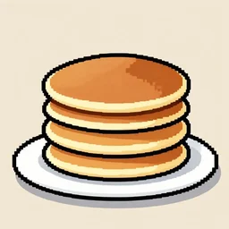 a stack of pancakes on a plate, pixel art