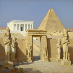 beautiful landscape oil matte painting, of ancient mesopotamia statues, the ishtar gate, the white temple and great ziggurat of uruk art by anders zorn, wonderful masterpiece by greg rutkowski, beautiful cinematic light, thomas lawrence, greg rutkowski