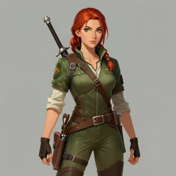 portrait of a female ranger, dungeons and dragons, full color, vivid, realistic illustration, upper body close up, dressed in green camouflage