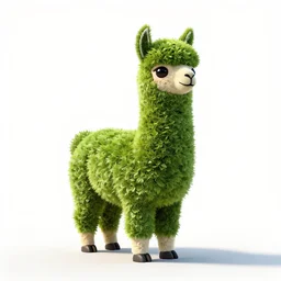 topiary shaped like a alpaca, clean 3d render, full body, isolated on a pure white background, centered, entire subject in frame, sharp focus, soft studio lighting