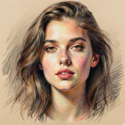 female portrait, in crayon
