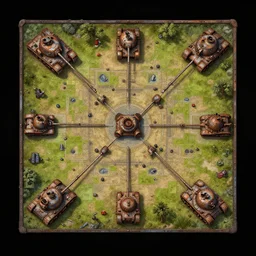 2 d square bird's eye view ttrpg map asset sheet, digital painted rusted dieselpunk tanks, 2 - minute tabletop, battle map prop, black background, unity asset store, by greg rutkowski, trending on artstation