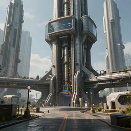 scifi brutalist industrial complex, photorealistic