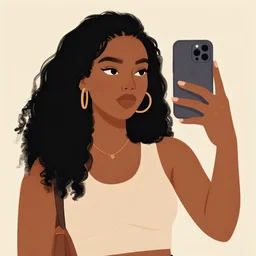 a beautiful black woman taking a selfie illustration by jamie mckelvie, trending on artstation