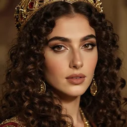 vintage arabian gothic, face closeup of curly haired woman, highly detailed face, cinestill 8 0 0 t, ultra realistic