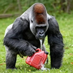 gorilla drinking gasoline