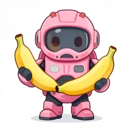 cute master chief in pink armor holding a banana