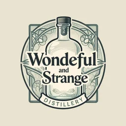 logo for a gin distillery named wonderful and strange, art nouveau, muted colors, expensive