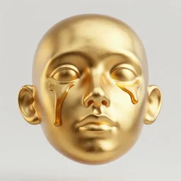 face bleeding gold liquid, realistic 3 d render, gold tones, global illumination