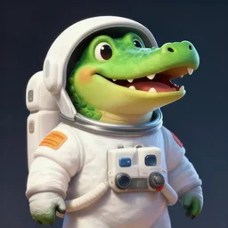 a cute happy crocodile astronaut with a long mouth, dressed in a white spacesuit, open happy mouth, smiling, beautiful, dnd character art portrait, matte fantasy painting, deviantart artstation, by jason felix by steve argyle by tyler jacobson by peter mohrbacher, cinematic lighting