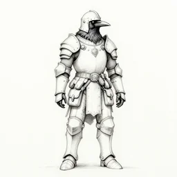 ink sketch of a raven in armor with lots of pouches and a helmet, dieselpunk high fantasy, full humanoid body. ancient stone well, by chris riddell, ilya kuvshinov, wlop, krenz kushart, boris vallejo, ayami kojima and ayami kojima