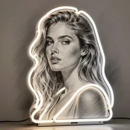 new concept for a large neon lamp shaped as a woman, designer pencil sketch, HD resolution