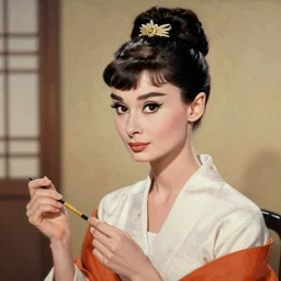 audrey hepburn as maiko in ukiyo - e art painting by shimura tatsumi
