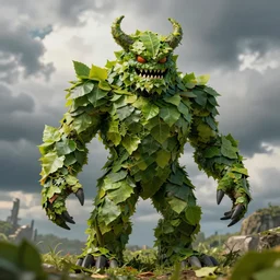 thick clouds behind, macro long depth of field portrait of a!!! monster made of leaves, wide aperture, dramatic light, dystopian environment, intricate, highly detailed, artstation, sharp focus, artgerm