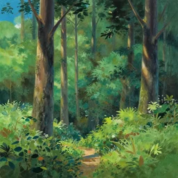 gouache painting, forest lanscape panorama by pixar by makoto shinkai