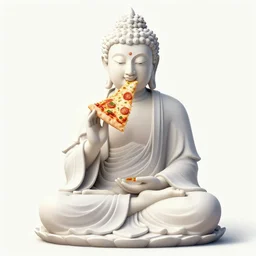 the buddha eating a slice of pizza