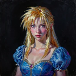 Portrait of Princess Garnet from Final Fantasy IX, clayscence art, pitch black room, extremely detailed, oil on canvas, low-key neon lighting, realist, artstation, Blade Runner 2049, Roger Deakin’s cinematography, by J. C. Leyendecker and Peter Paul Rubens and Stephen Bauman,