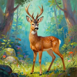 a portrait painting of a roe deer in underwaist ， humanoid, anthropomorphic, personify, trending on artstation by wenjun lin, irakli nadar, bright colors, octopath traveler, wenjun lin, unreal engine 5 highly rendered, global illumination, radiant light, detailed and intricate environment