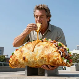 5 0 ft high jeff koons sculpture of jeff goldblum eating a chimichanga