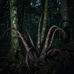 night vision tentacles emerging from forest, found footage creepy