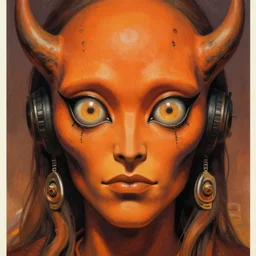 close up sci - fi hippie poster art simon stalenhag gundam monster eyes, orange demon skin, elegant, highly detailed, centered, digital painting, concept art, smooth, sharp focus, illustration, artgerm, tomasz alen kopera, peter mohrbacher, donato giancola, joseph christian leyendecker, wlop, frank frazetta