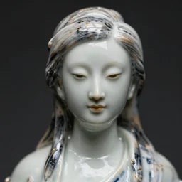 portrait photograph of an incredibly realistic porcelain woman. Macro details. 8k.