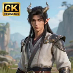 handsome young warrior, clean shaven, horns, pointy ears, long hair, epic landscape, realistic anime, highly detailed, unreal engine 5, 8 k, sharp focus, octane render, digital fantasy illustration, by rossdraws, by heise jinyao, trending on artstation,