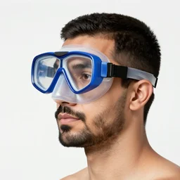 a profile photo of a persian man with a diving mask with side profile blood in ocean intricate details by MARVEL comics and Sandra Chevrier-C
