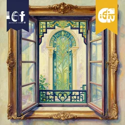 a painting beautiful window open front view, ornate, oil on canvas, art deco, digital illustration, colorful architectural drawing, watercolor painting, behance contest winner, vintage frame window
