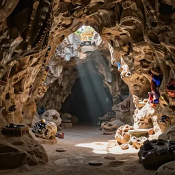 epic view of a secret cave full of minerals carved rock wall, with low sunlight, volumetric light, penumbra, shadow effect, surrealism, beautiful, hipa award winner photography, best photography, full of details 8 k, high quality, wide view