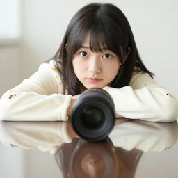 photo of a cute Japanese girl wearing comfy pajamas, kawaii, high depth of field, 4k, 70 mm, sigma lens, reflection, exposured, saturated