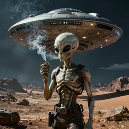alien smoking weed in a ufo