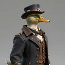 a steampunk duck wearing a formal overcoat, portait photo profile picture, hyperrealistic concept art, octane render, unreal engine 5, digital art hi