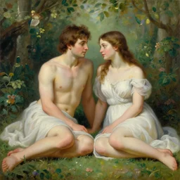 adam and eve in the garden of eden, oil painting