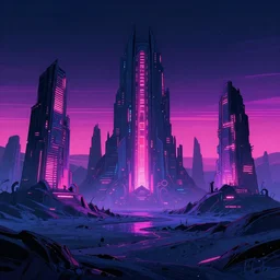 ancient neon ruins in the tundra, cyberpunk, retrowave art -6
