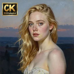 Painting of Elle Fanning as Magik by William Adolphe Bouguereau and Bill Sienkiewicz. Dusk. Extremely detailed. 4K. Award winning.