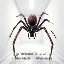 “a giant spider in a white hallway in the Made in Abyss anime”