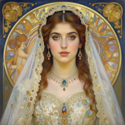 full body portrait of a beautiful Kurdish bride wearing a beautiful wedding dress, very detailed eyes, hyperrealistic, beautiful and symmetrical face, very detailed painting by Claude Monet and Alphonse Mucha, ornate, trending on artstation, extremely high detail, incredibly intricate, claude monet