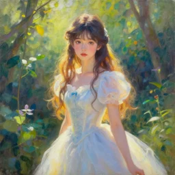 unattractive princess in the garden. oil painting by award - winning mangaka. backlighting, chiaroscuro, depth of field, luminescent colors.