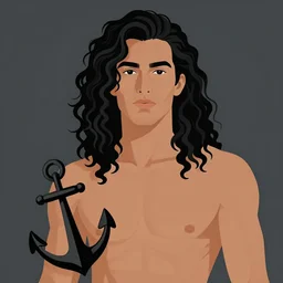 illustration of a handsome!! man with long black curly hair + tan skin + anchor goatee, guitar | wearing a cowboy hat | art by hirohiko araki & jean giraud & artgerm & jack kirby | artstation, character design, concept art, full body, digital painting | intricate, high detail, smooth, sharp focus
