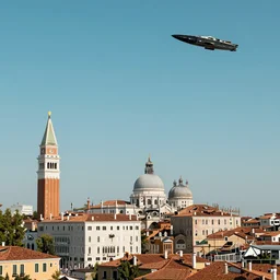 alien spaceships in the sky of the city of venice in italy in the style of blade runner, giant holographic adv, cinematic, neon lights, futuristic, cyberpunk, sharp focus, matte painting, artstation