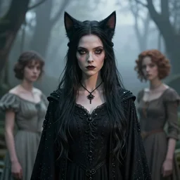 abyss priestess with cat ears in the style of edward gorey and charles addams and ida outhwaite, fantasy, unreal engine, cinematic, smooth, sharp focus, trending on artstation, ultra realistic, extremely detailed, 8 k