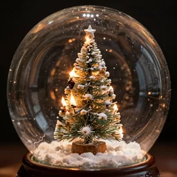 burning christmas tree inside a snow globe, award winning photo, depth of field, dramatic