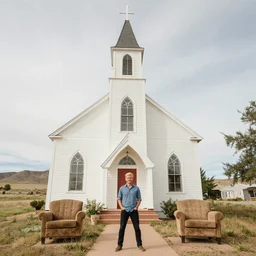 blonde man from a small mormon town from southeast utah. the church was built in 1 9 3 9 and was last updated in'5 8 with new armchairs