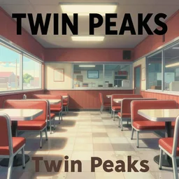 Twin Peaks poster artwork by Michael Whelan and Tomer Hanuka, Rendering of empty diner interior, clean, no people, deserted, empty!!! from scene from Twin Peaks, full of details, by Makoto Shinkai and thomas kinkade, Matte painting, trending on artstation and unreal engine
